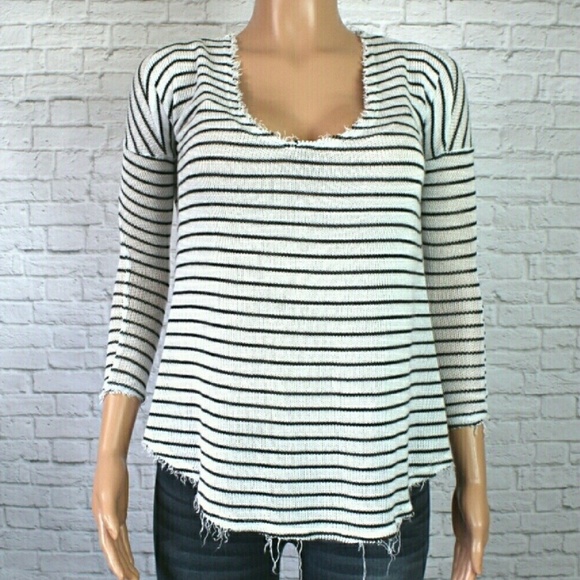 BDG Black & White Striped fringe Top - Picture 3 of 7